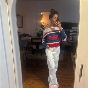 Colorful Striped Off-Shoulder Balmain Sweater